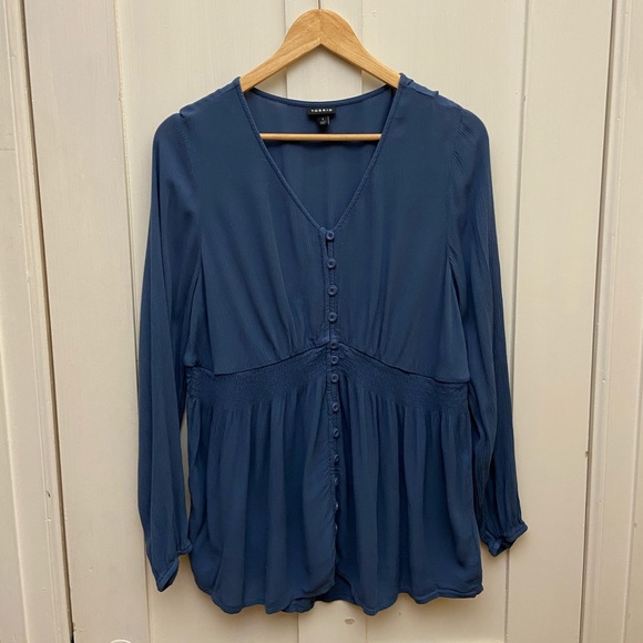 torrid Tops - Torrid - Blue Gauze Smocked Blouse